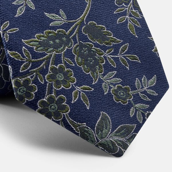 Navy & Sage Floral Silk Tie